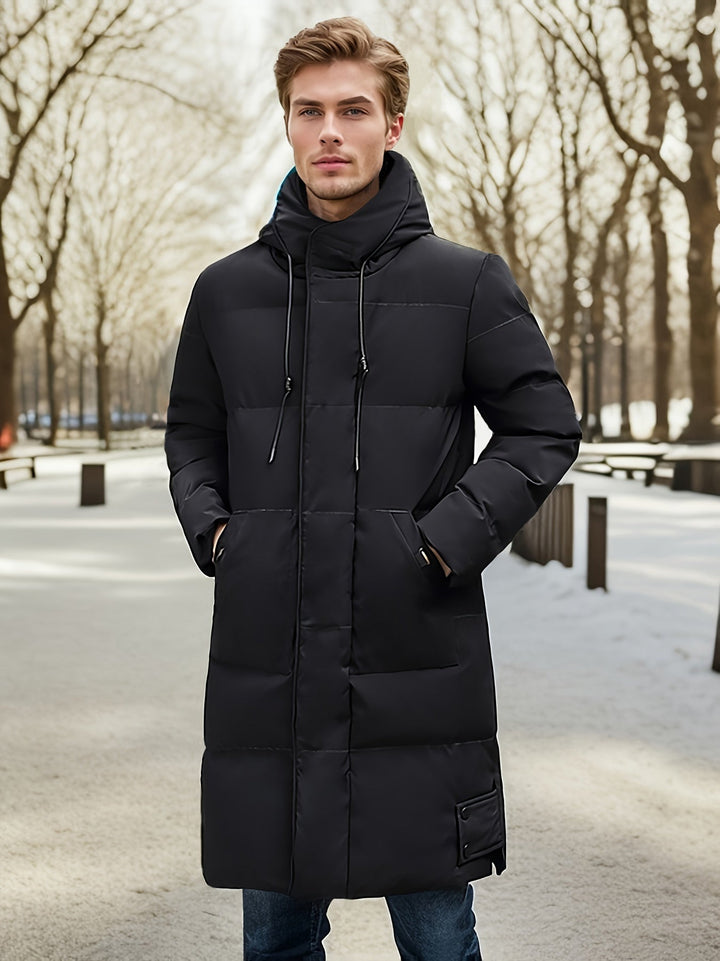 Drune | Mittellange Kapuzen Puffer Nicht-Dehnbar Reißverschlussleiste Winterjacke Für Herren - Perfekt für Outdoor-Aktivitäten