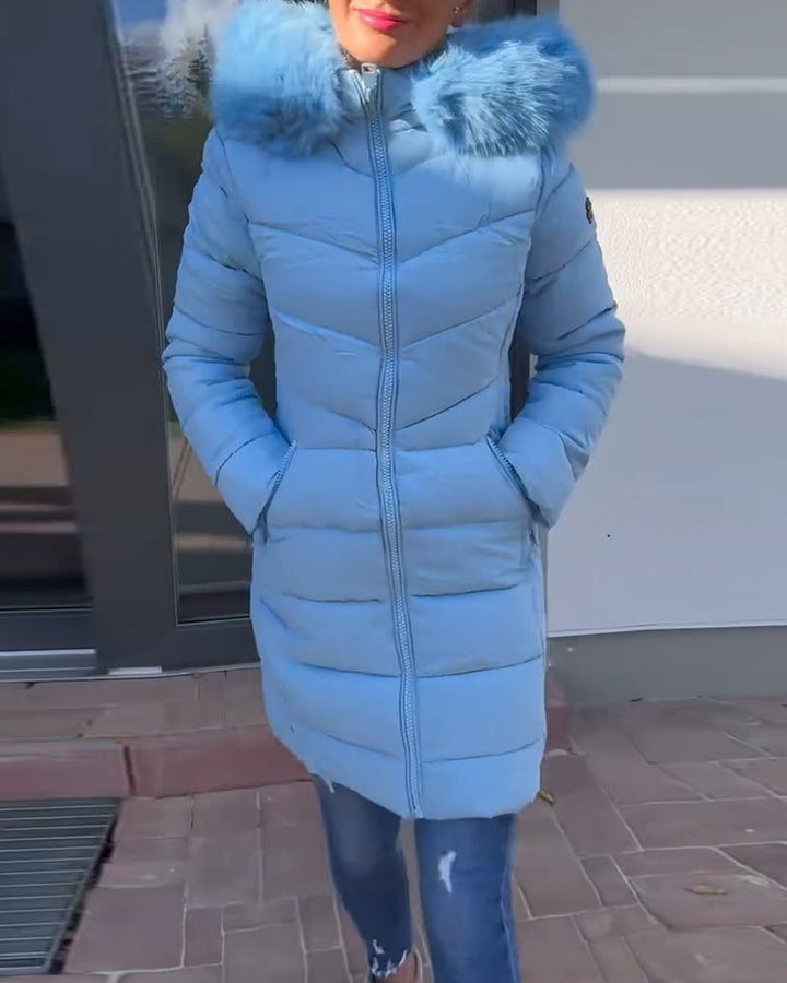 Drune | Lässige Einfarbige Wattierte Jacke mit Reißverschluss und Tasche