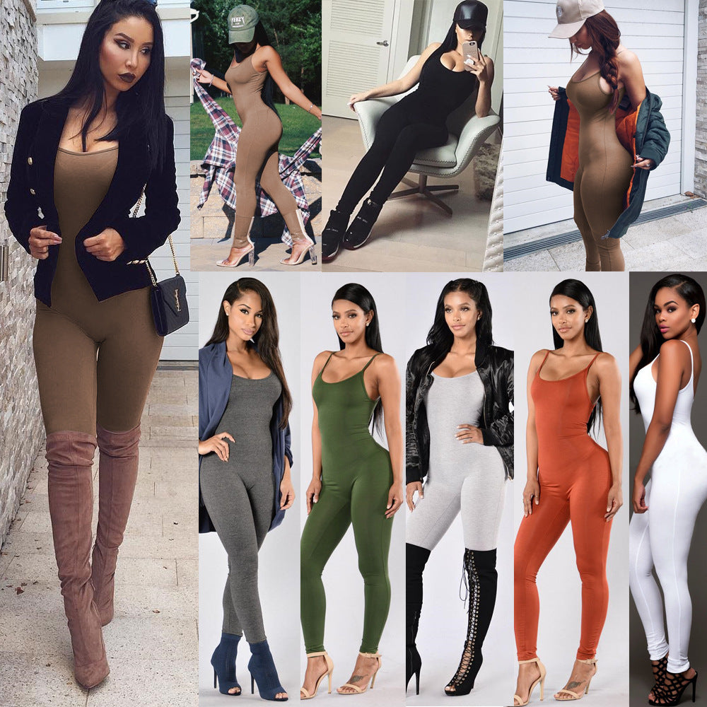 Damen komfortabler und figurbetonter Jumpsuit mit schmalen Trägern Drune