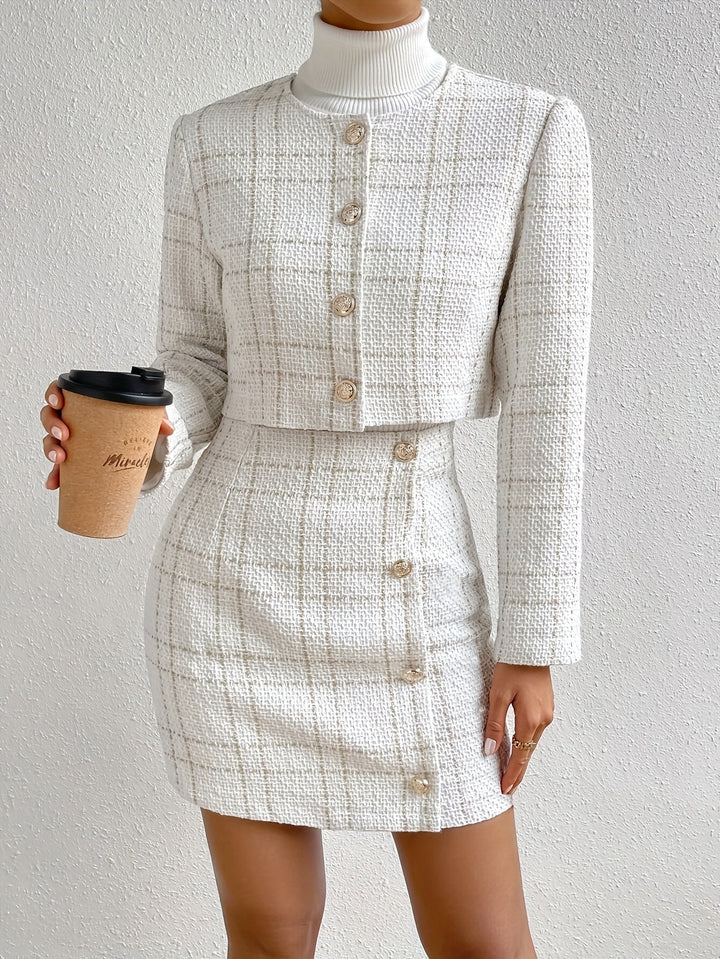 Drune |  Kariertes Tweeted Outfit-Set Für Damen - Für Formelle Anlässe