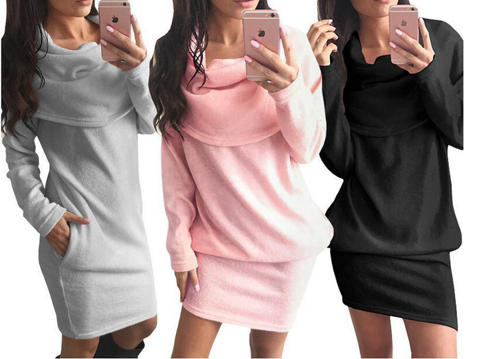 Damen Kapuzenkleid mit gemütlichem Kuschelfleece und praktischen Taschen Drune