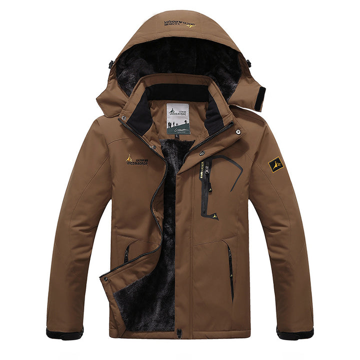 Herren dreilagige Thermo‑Trekkingjacke mit abnehmbarer Kapuze und hochflorigem Fleecefutter Drune