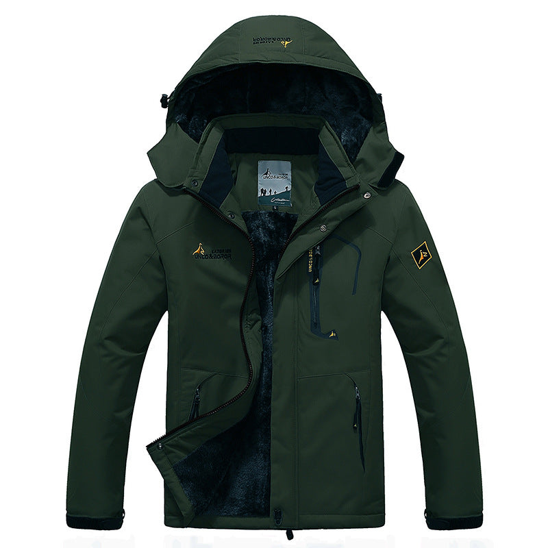 Herren dreilagige Thermo‑Trekkingjacke mit abnehmbarer Kapuze und hochflorigem Fleecefutter Drune