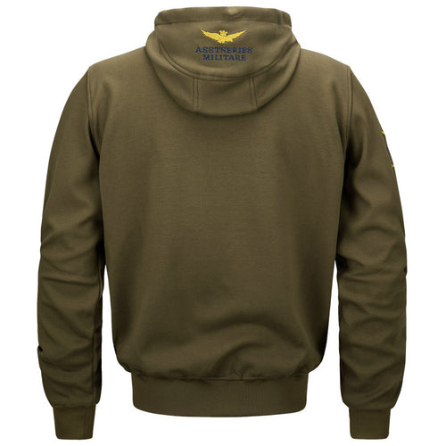 Men's  military inspired cotton-blend hooded sweatshirt with ribbed cuffs and embroidered insignia Drune