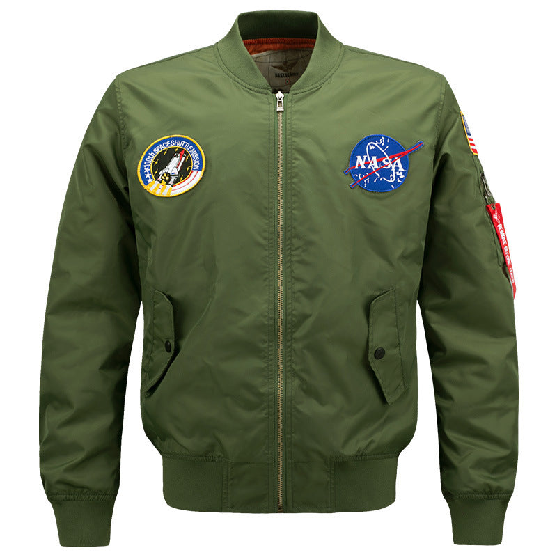 Herren  Flugstil gestickte Patch Bomberjacke mit Stifttasche am Ärmels Drune