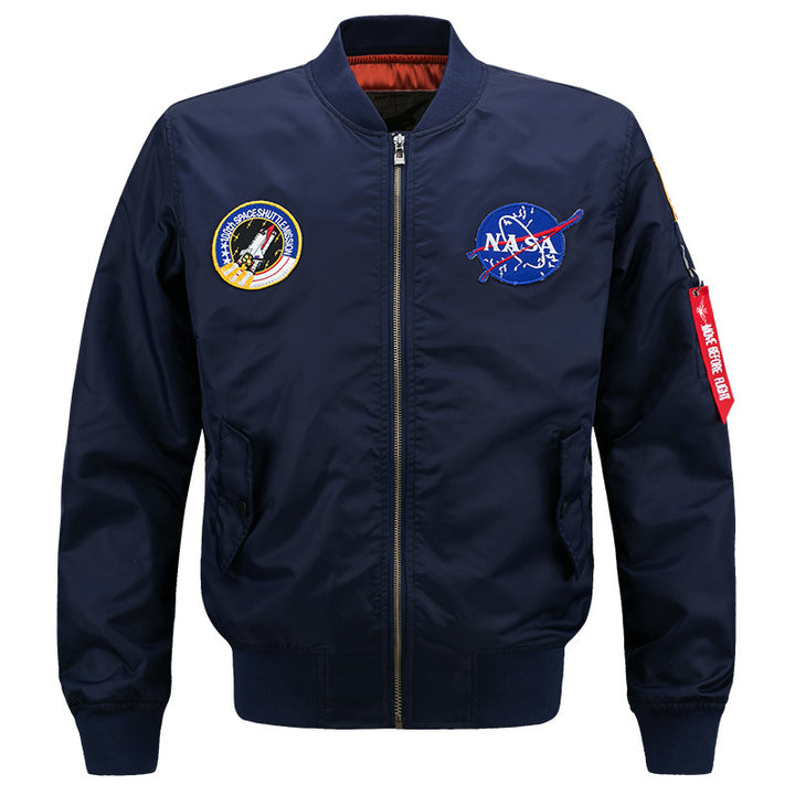 Herren  Flugstil gestickte Patch Bomberjacke mit Stifttasche am Ärmels Drune