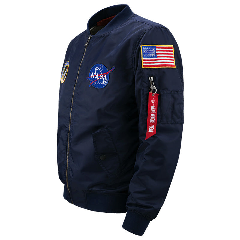 Herren  Flugstil gestickte Patch Bomberjacke mit Stifttasche am Ärmels Drune