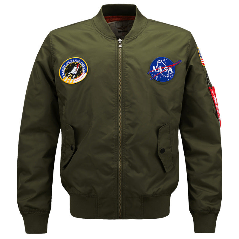 Herren  Flugstil gestickte Patch Bomberjacke mit Stifttasche am Ärmels Drune