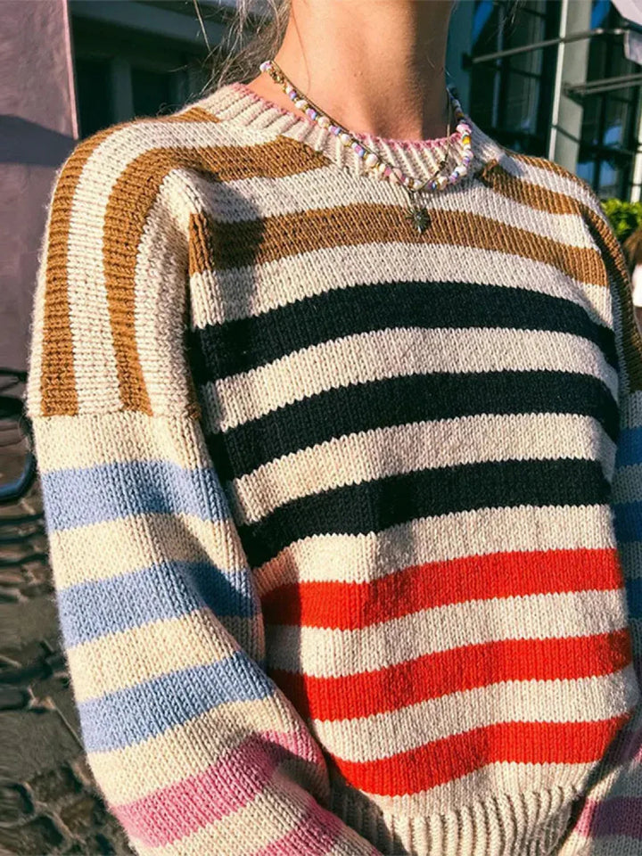 Drune | Colorful striped vintage knit sweater with a round neck