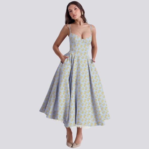 Drune | Midi-Kleid mit Blumenkorsett für Damen