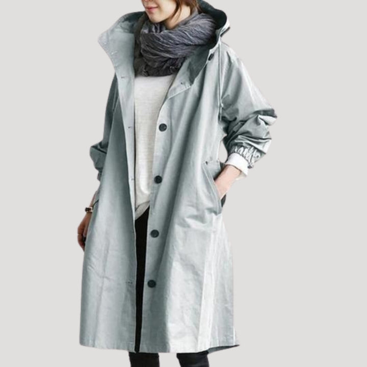 Drune | Damen Trenchcoat lang leicht mit Kapuze Jacke