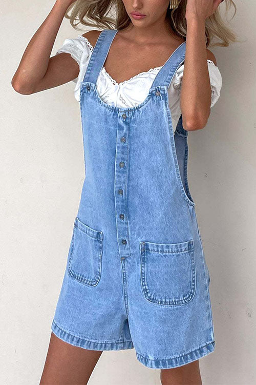 Drune | Rosiedress Knopfverschluss Mit Taschen Denim Einteiler