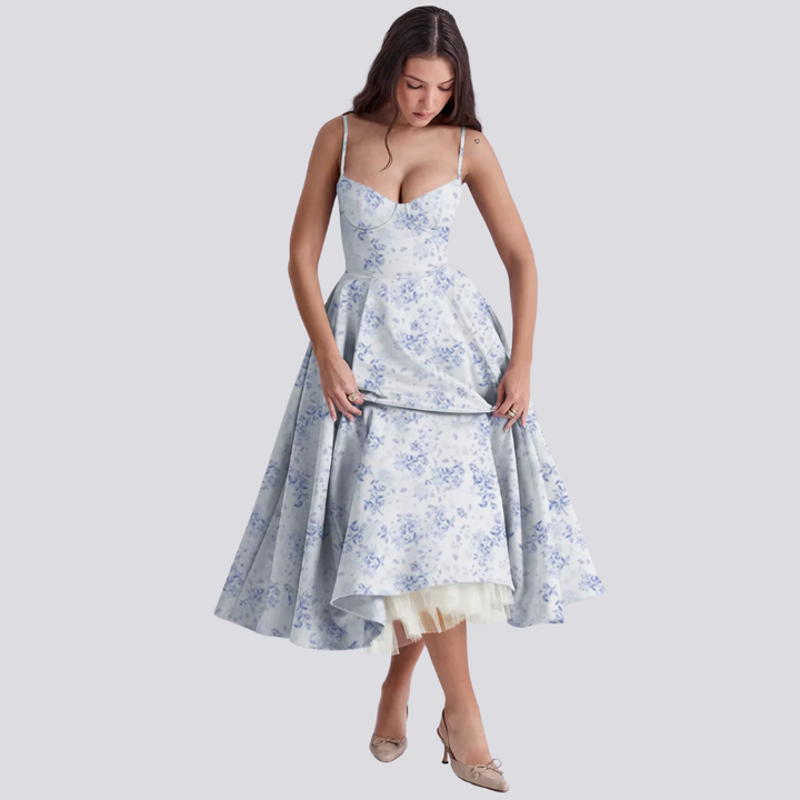 Drune | Midi-Kleid mit Blumenkorsett für Damen