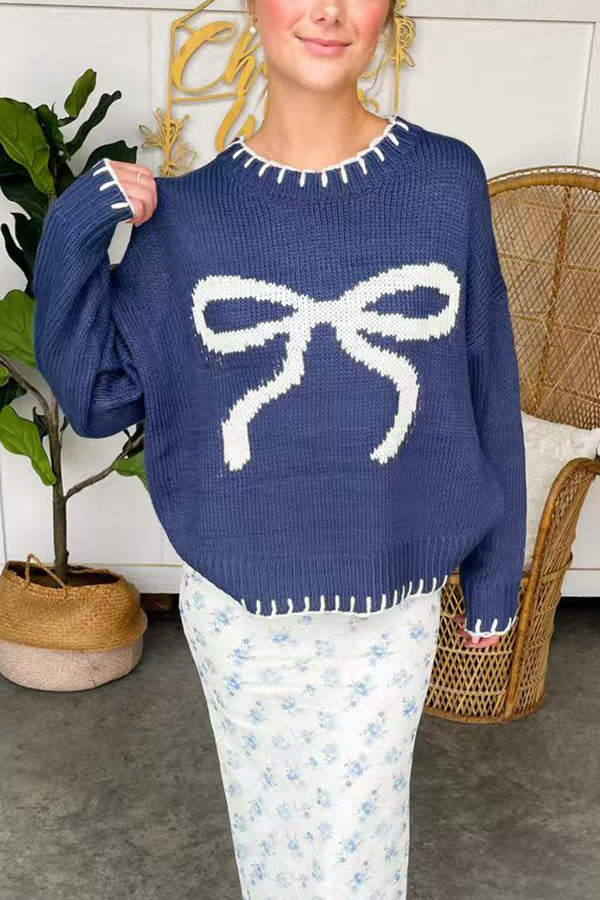 Drune | Weihnachtsbogen Kontrastfarbe Eingeschlossen Kante Langarm Gestrickter Pullover