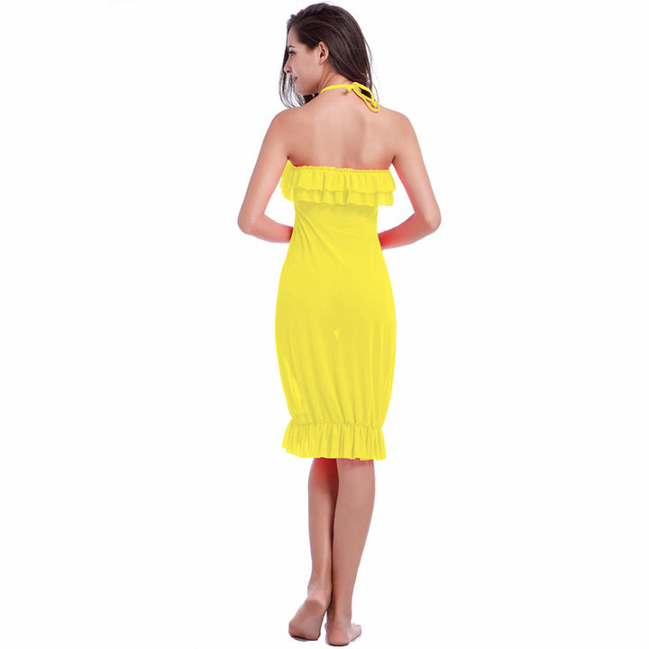 Damen Strandkleid mit Rüschen und verstellbarem Halter Drune