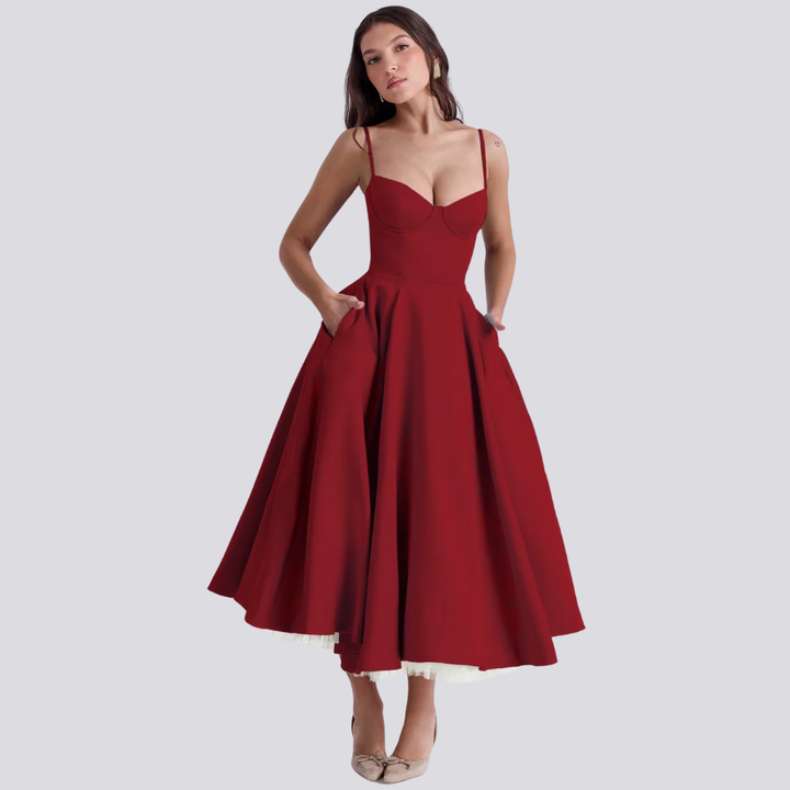 Drune | Midi-Kleid mit Blumenkorsett für Damen