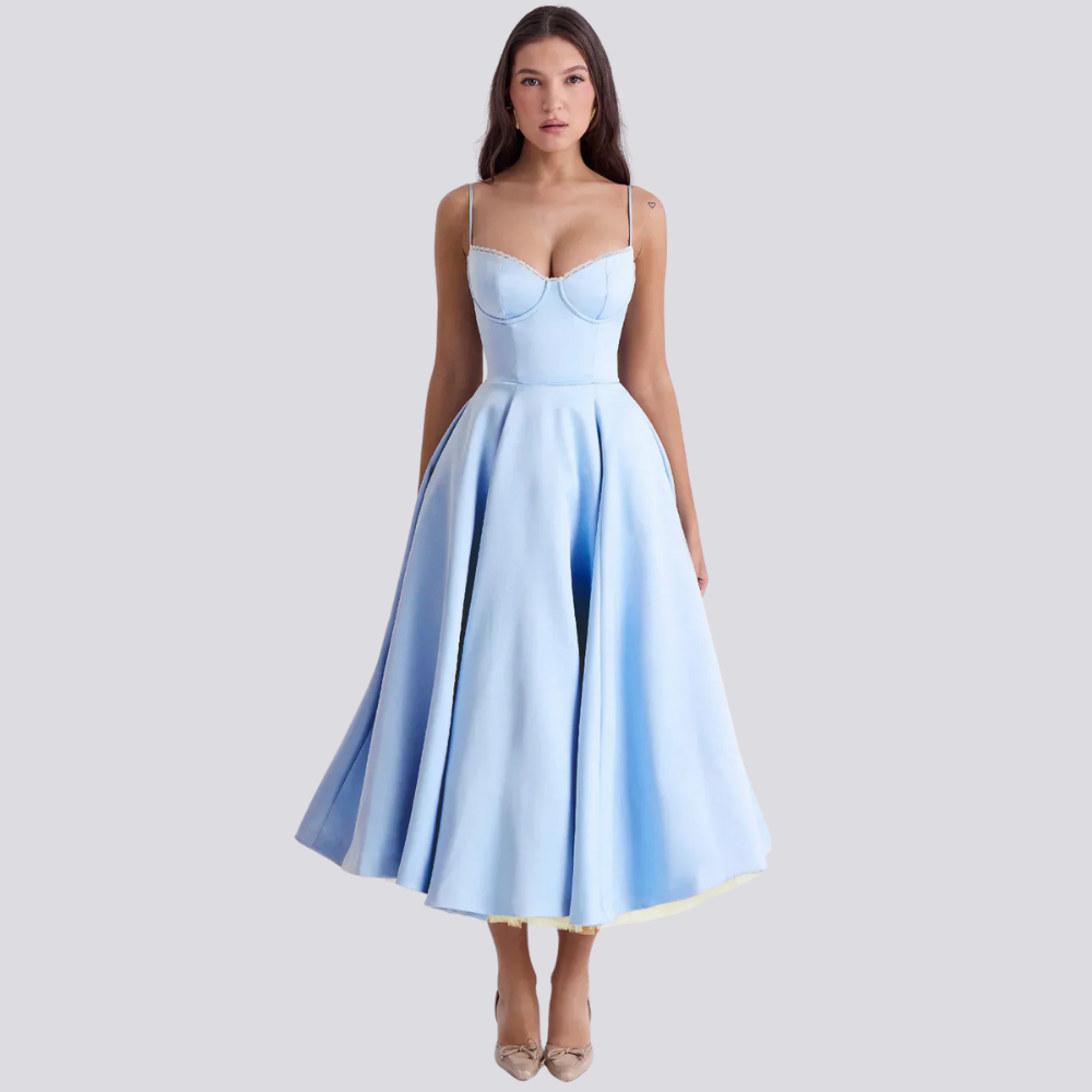 Drune | Midi-Kleid mit Blumenkorsett für Damen
