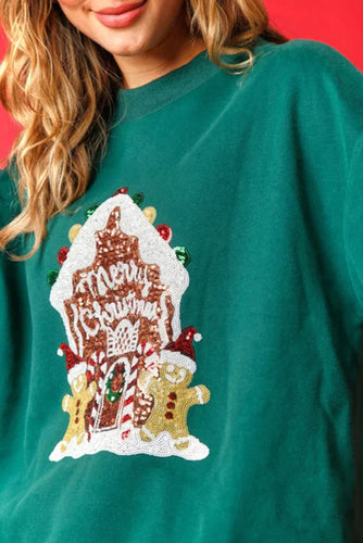Drune | Weihnachts Süßigkeitenhaus Pailletten Lässiger Lockere Pullover