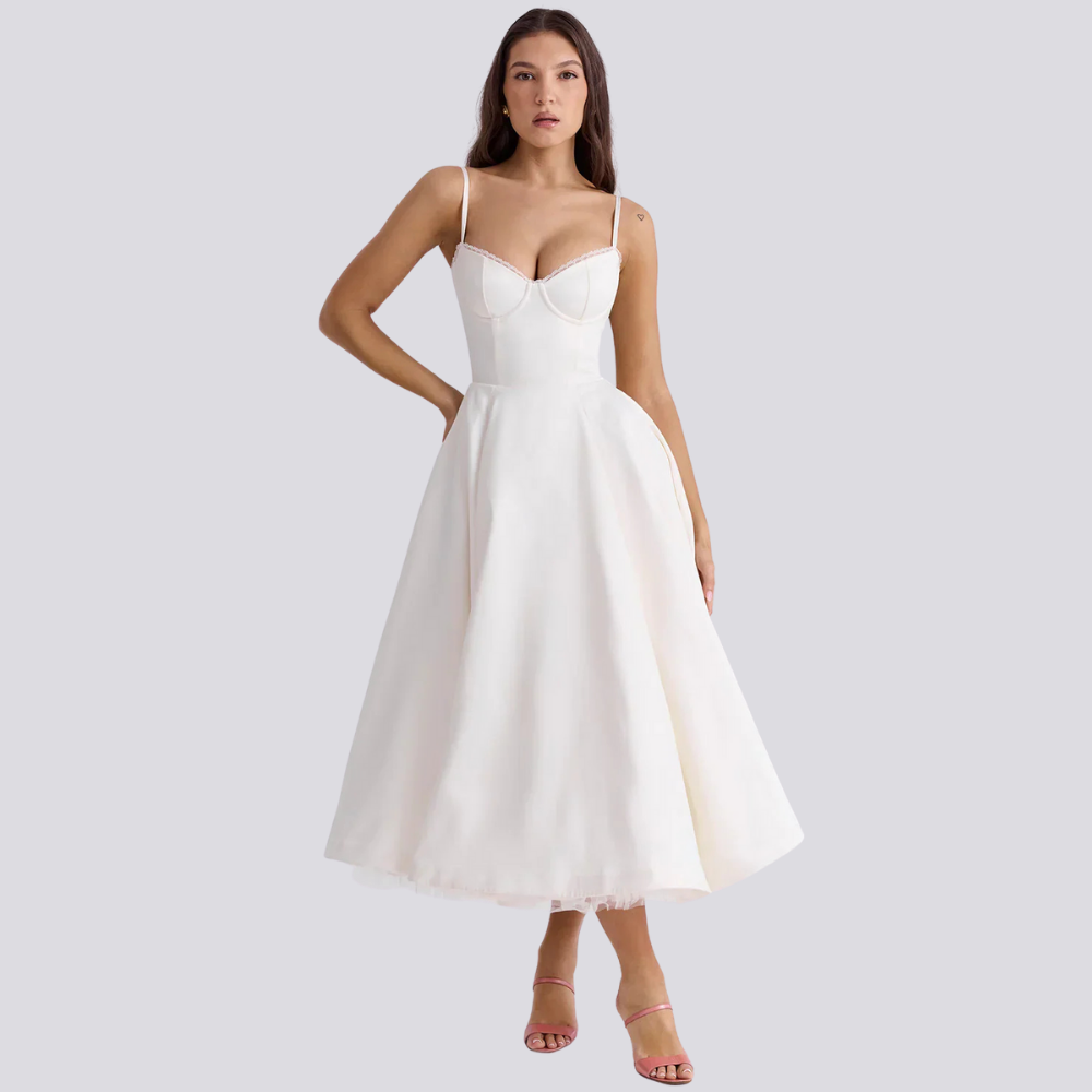 Drune | Midi-Kleid mit Blumenkorsett für Damen
