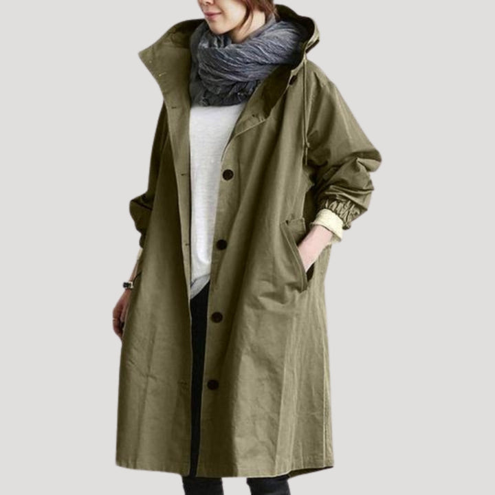 Drune | Damen Trenchcoat lang leicht mit Kapuze Jacke