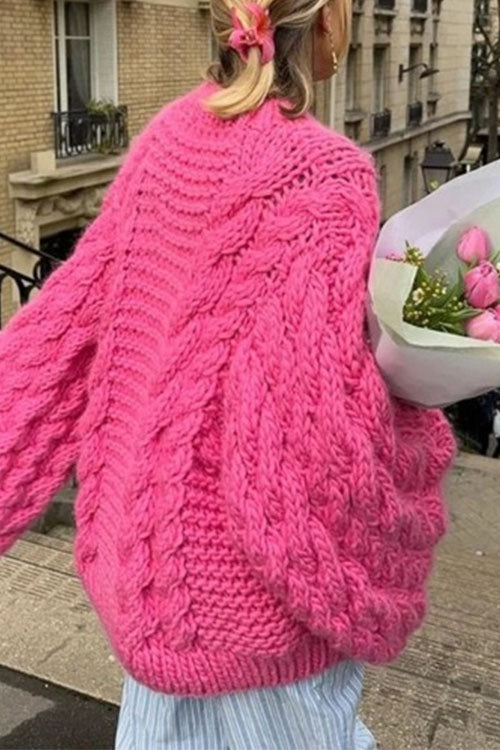 Drune | Rosiedress Rundhals Übergroße Zopfmuster Pullover