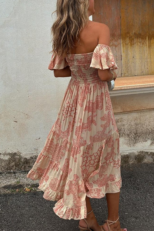 Drune | Off Shoulder Smocked Midi Kleid