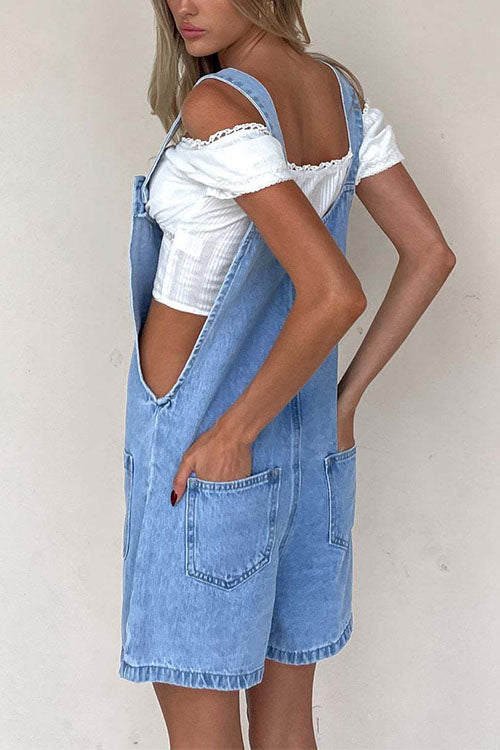 Drune | Rosiedress Knopfverschluss Mit Taschen Denim Einteiler
