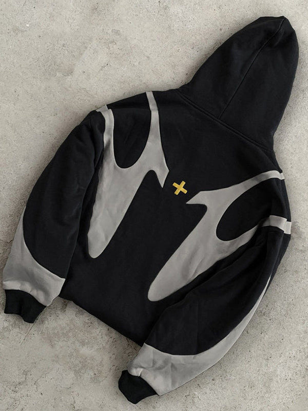 Drune | Y2k Kontrastfarbe Übergroße Hoodie mit langen Ärmeln für Herren