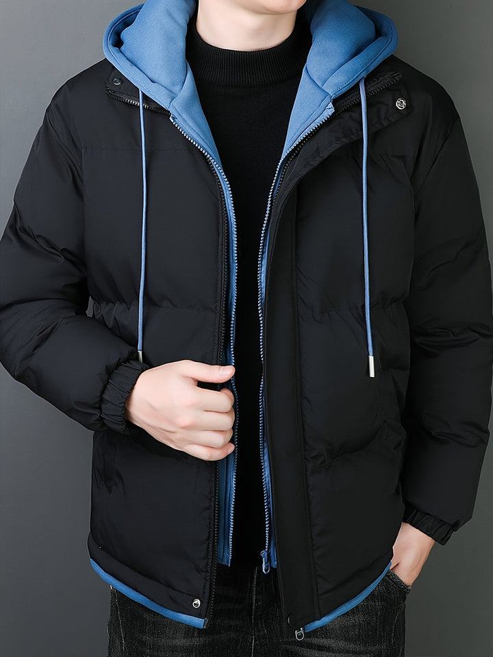 Drune |  Baumwoll Kapuzen Gefälschte Doppel Gepolsterte Winterjacke Für Herren - Perfekt für Alltagskleidung