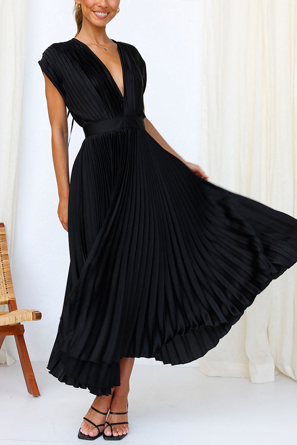Drune | Hallo Schöne Satin Plissee Midi Kleid