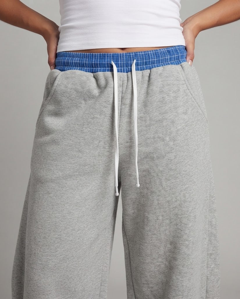 Damen Weite Cropped-Jogginghose mit kontrastbund und Kordelzug Drune