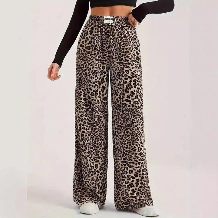Drune | Hoch taillierte lässige gerade Hose mit Leopardenmuster