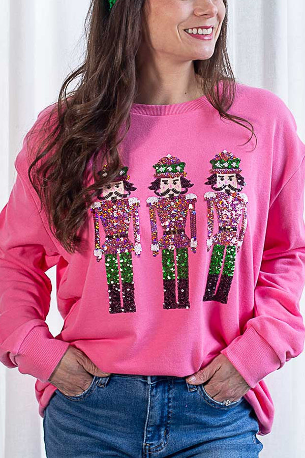 Drune | Weihnachtswächter Pailletten Locker Lässig Sweatshirt