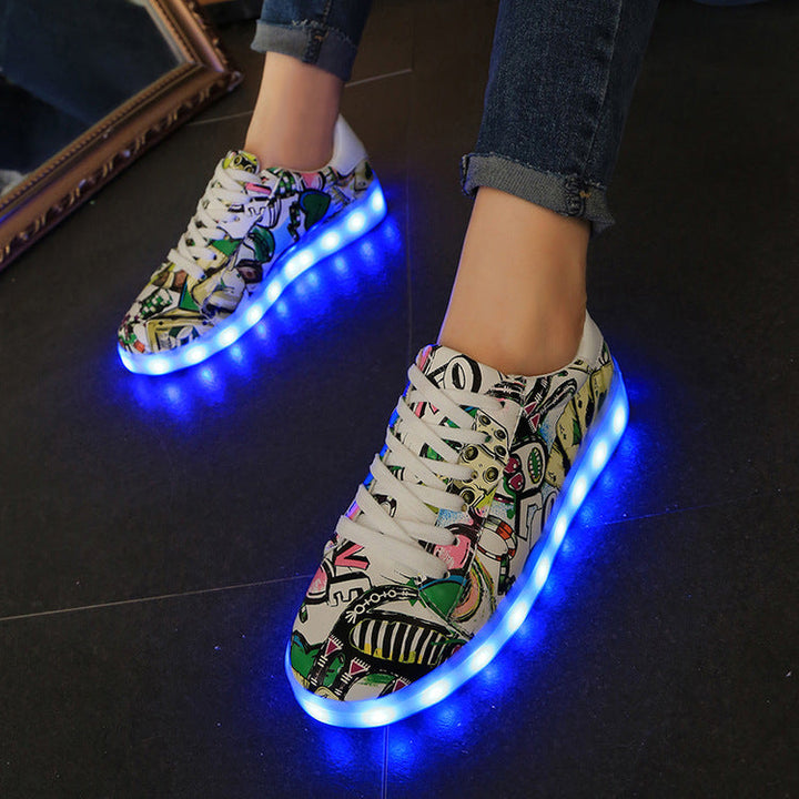 Damen LED Leuchten Sneakers mit buntem Grafikdesign Drune