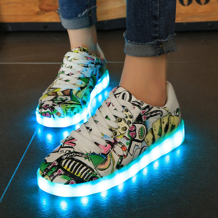 Damen LED Leuchten Sneakers mit buntem Grafikdesign Drune