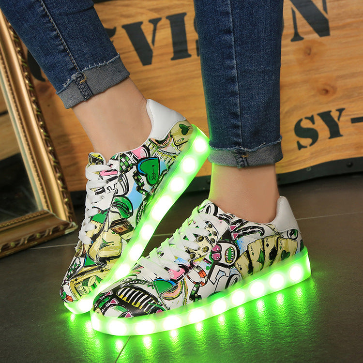 Damen LED Leuchten Sneakers mit buntem Grafikdesign Drune