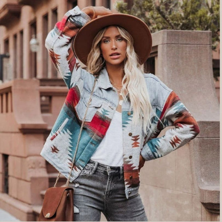 Drune | Jeansjacke mit Aztekenmuster
