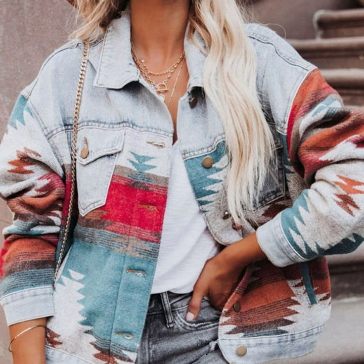 Drune | Jeansjacke mit Aztekenmuster