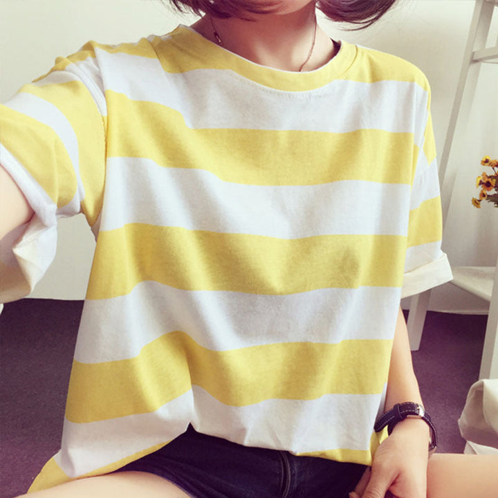 Damen gestreiftes Oversize-T-Shirt aus leichtem Baumwollmix Drune