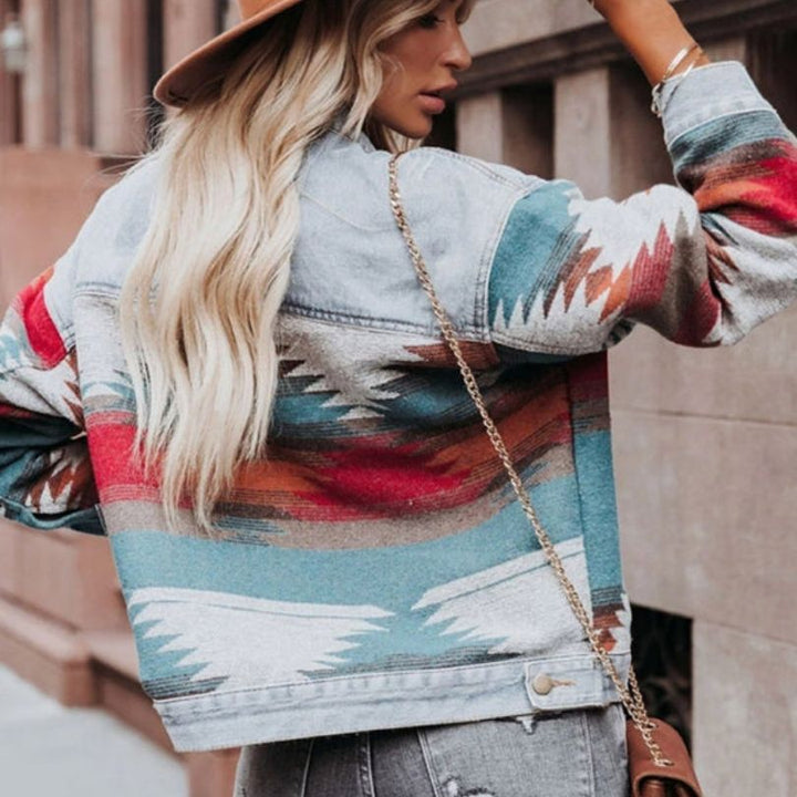 Drune | Jeansjacke mit Aztekenmuster
