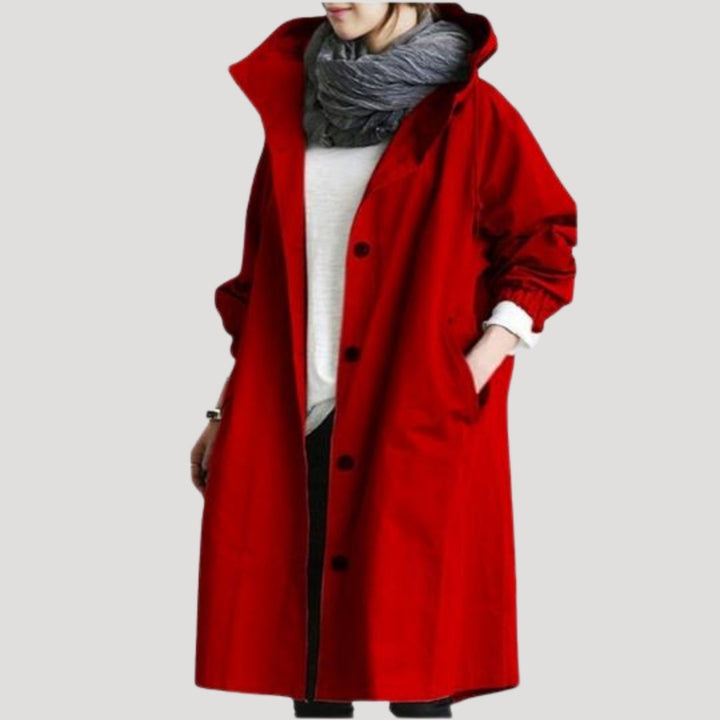 Drune | Damen Trenchcoat lang leicht mit Kapuze Jacke