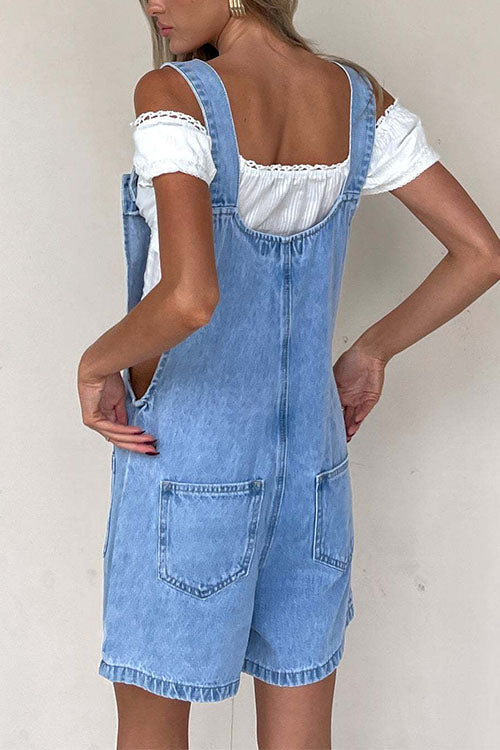 Drune | Rosiedress Knopfverschluss Mit Taschen Denim Einteiler