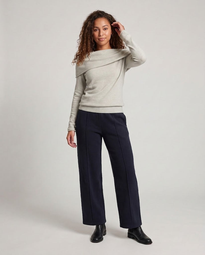 Damen Feinstrick-Pullover mit überschnittener Carmen-Kragenpartie und taillierter Passform Drune