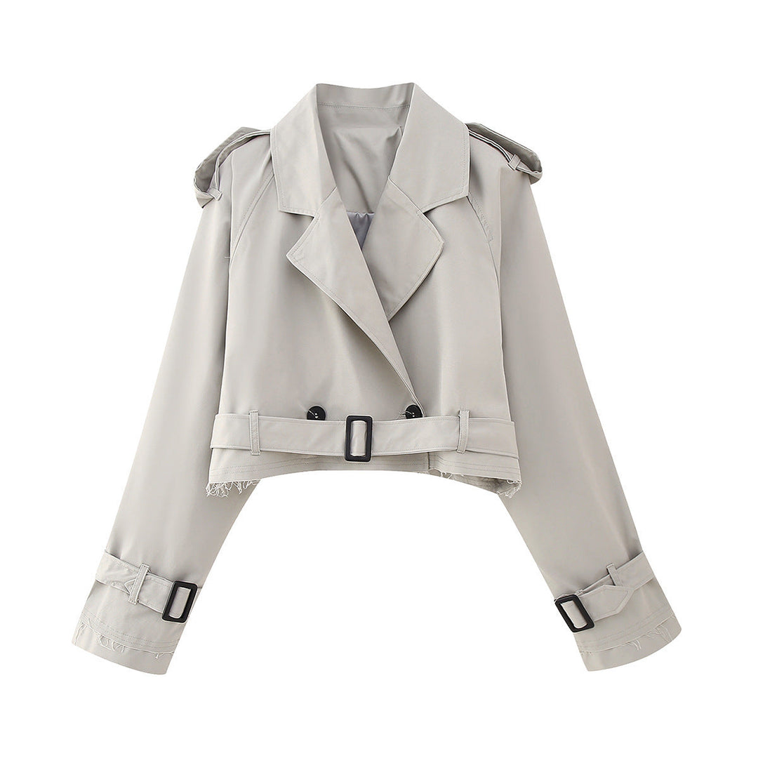 Drune | Damen Cropped Trenchcoat - Mit Gürtelmanschetten