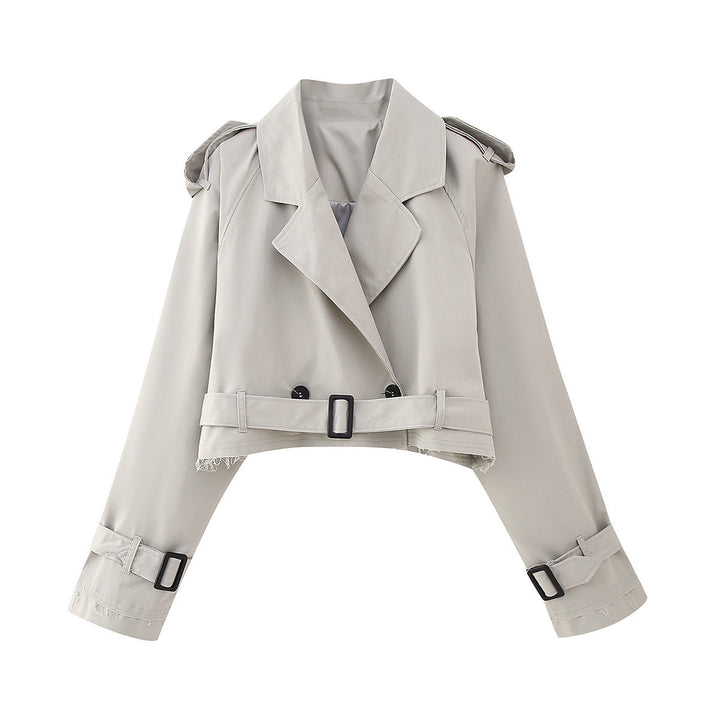 Drune | Damen Cropped Trenchcoat - Mit Gürtelmanschetten