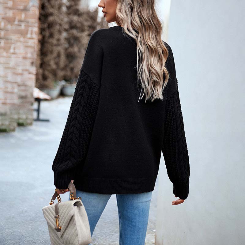 Drune | Einfarbiger Strickpullover mit Gerippten Bündchen