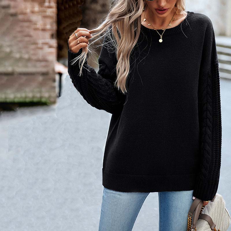 Drune | Einfarbiger Strickpullover mit Gerippten Bündchen