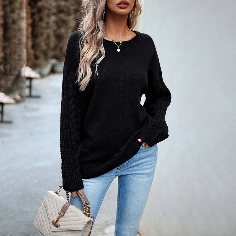 Drune | Einfarbiger Strickpullover mit Gerippten Bündchen
