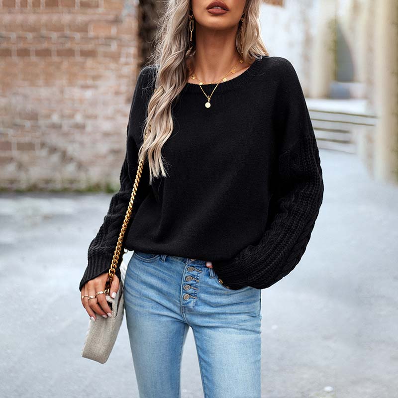 Drune | Einfarbiger Strickpullover mit Gerippten Bündchen