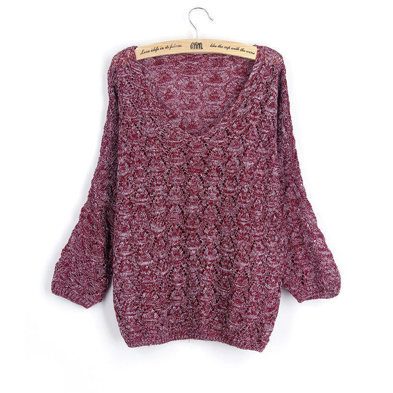 Damen luftiger Strickpullover mit V-Ausschnitt und offenem Maschenmuster Drune